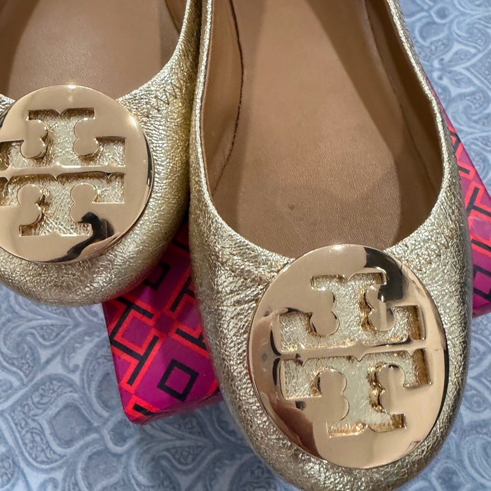 Tory Burch Gold Textured Flats
